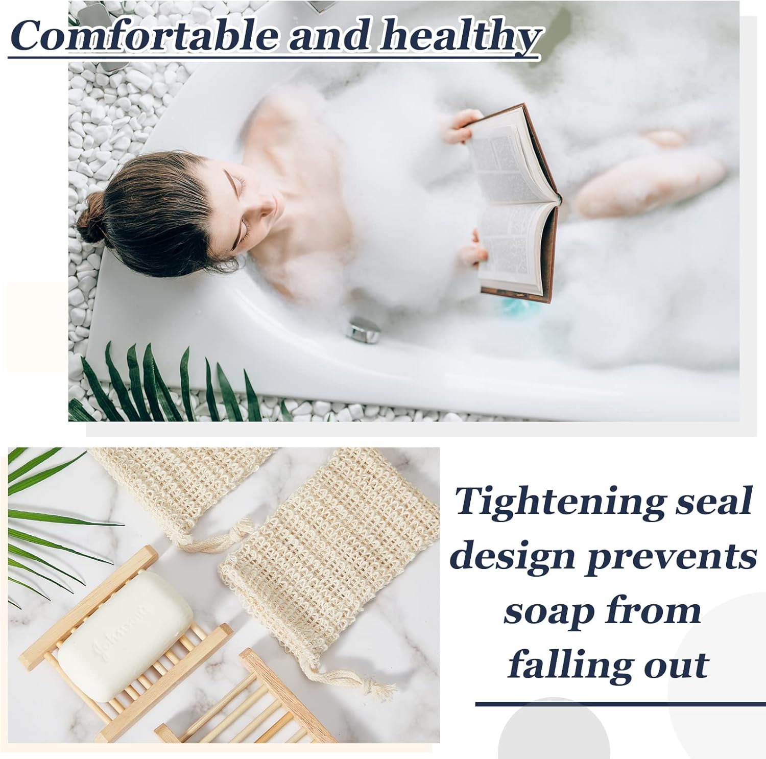 Rtteri 60 Pcs Soap Saver Bags & Bamboo Soap Holder Set Exfoliating Sisal Soaps Washing Bags Self Draining Wooden Bar Soaps Dish for Shower Bath Toilet Kitchen Restaurant