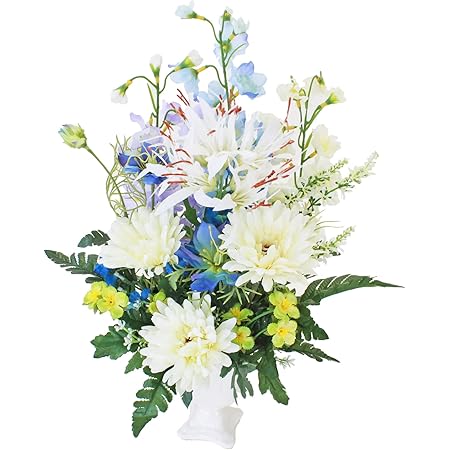 Amazon 山久 造花 仏花 デルフィニウムとニゲラのアレンジ 0808 5990 Ct触媒 造花 シルクフラワー お彼岸 お盆 お仏壇 仏花 花 お供え 造花 オンライン通販