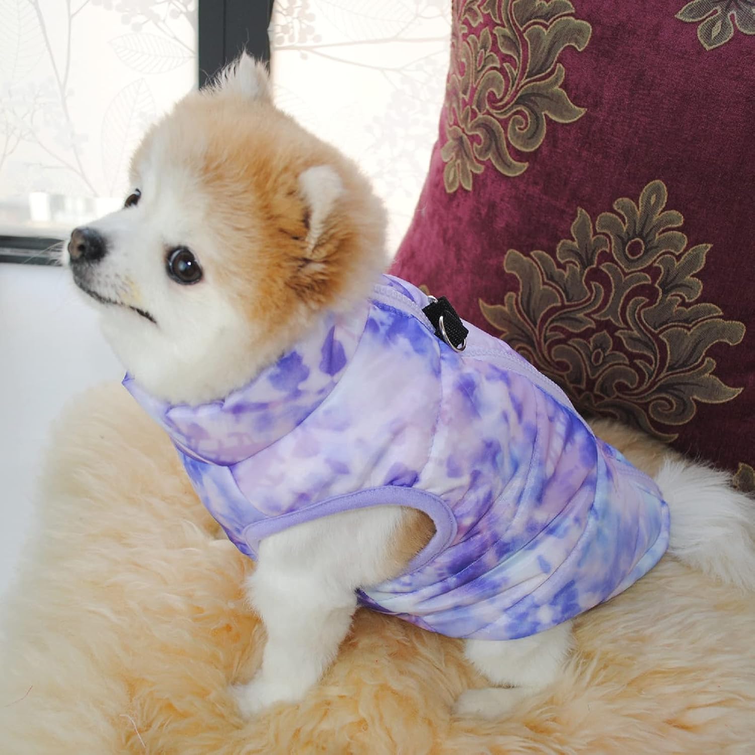 Dreamls Dog Coat, Winter Dog Vest Jacket Windproof Warm Cotton Coat with Zipper Leash Ring Puppy Clothing for Small Dogs (M-Purple) - Image 5