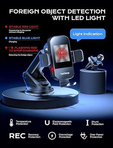 Miniatura 45 de CHGeek Cargador de coche inalámbrico, carga rápida de 15 W, soporte de teléfono para iPhone 15 14 13 12 11 Pro Max Xs, Samsung Galaxy S25 Ultra S24