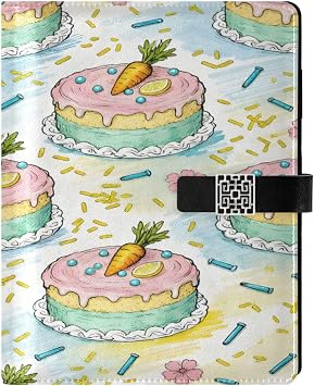 Colorful Cake Carrots PU Leather Notebook Binder A5 6 Ring Refillable Journal with Magnetic Buckle Closure Travel Planner Notebook Binder for Business Cards,Office,