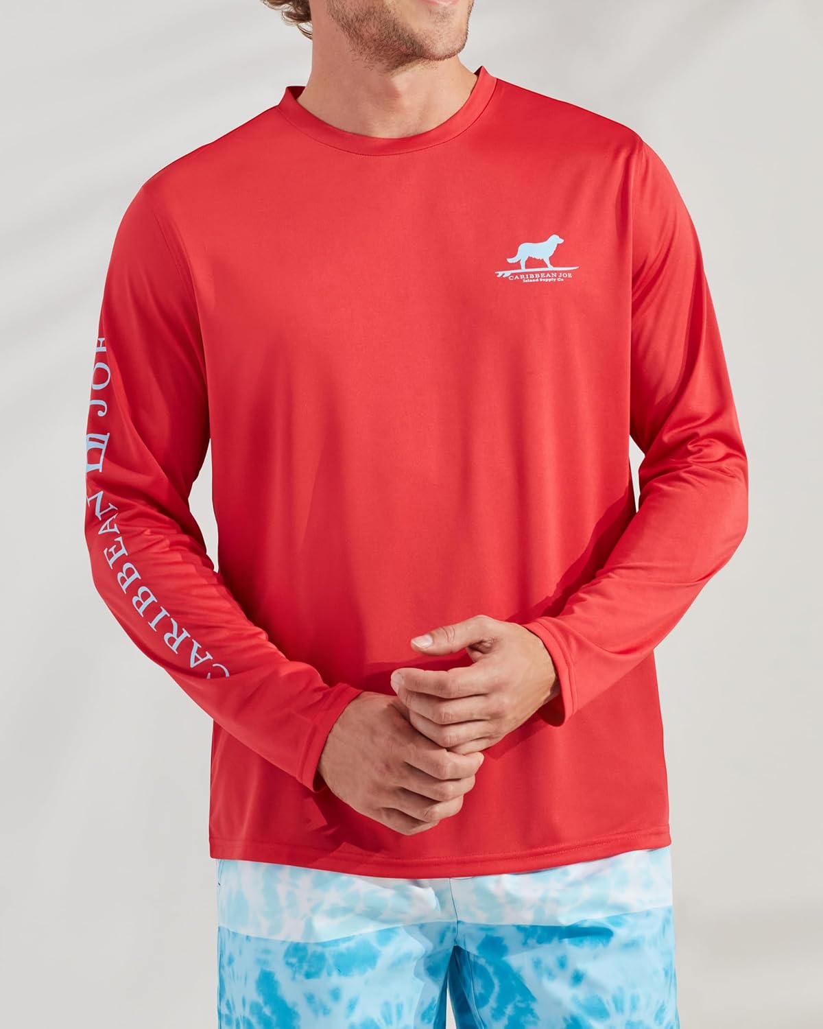 Caribbean Joe Men's Men's Rash Guard, Surfin' Dog Long Sleeve Sun Protection Swim Shirt, Beach and Fishing T-Shirt Top