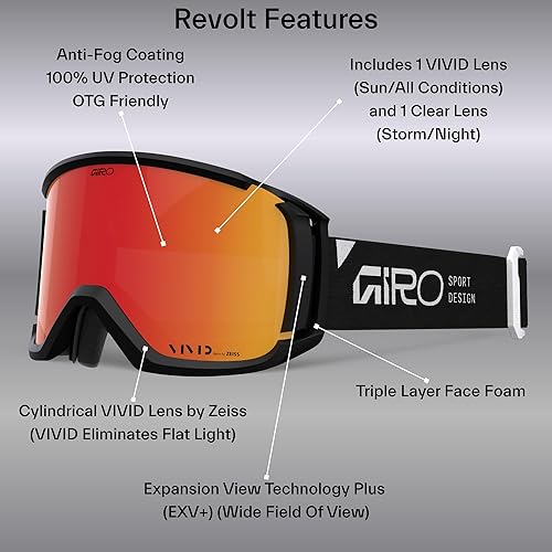 Miniatura 7 de Giro Revolt Gafas de esquí  Gafas de snowboard para hombres, mujeres y jóvenes con 1 lente VIVID y 1 transparente  Antivaho  OTG