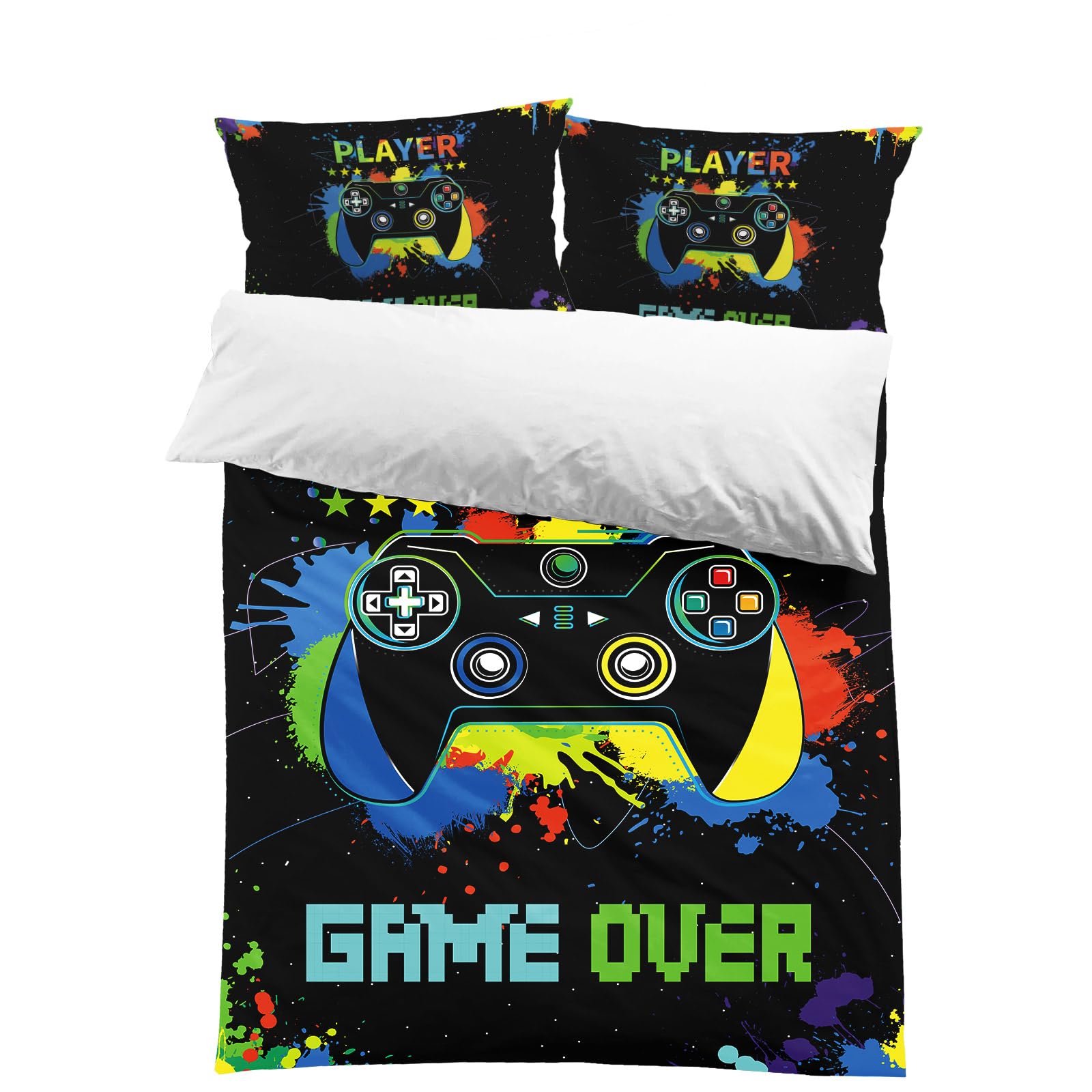 MUSOLEI Gaming Duvet Covers Set Boys Double Bedding Sets Gamer for Kids/Children/Teens Double Quilt Cover Matching Quit Cover 200X200cm+ 2 Pillowcase 50X75cm Soft Microfiber