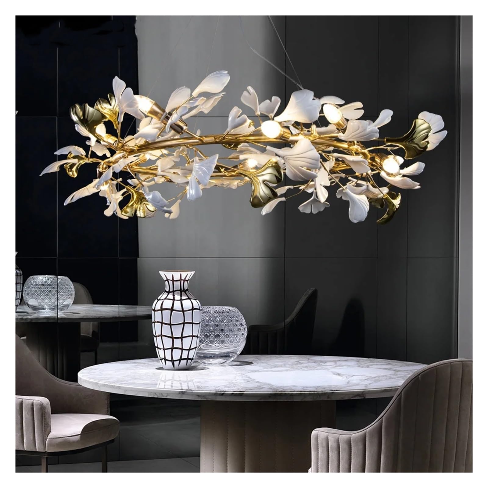 Lampe suspendue art déco or avec abat-jour PC haute qualité pour salon
