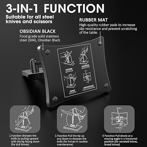 Miniatura 4 de Afiladores de cuchillos para cuchillos de cocina  3 funciones afilador autoajustable de acero inoxidable y carburo de tungsteno (negro obsidiana