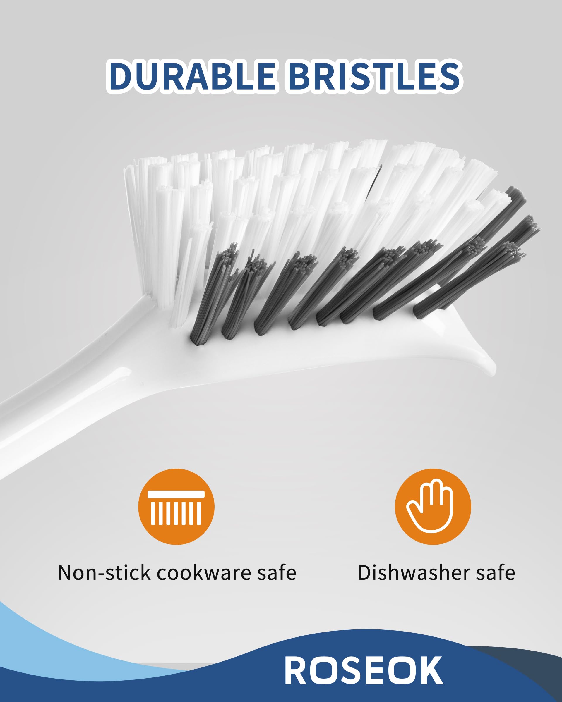 ROSEOK Paquete de 2 cepillos para platos de cocina con raspador para fregar manchas de alimentos, construido para limpiar platos, cocina, olla, fregadero, azul marino