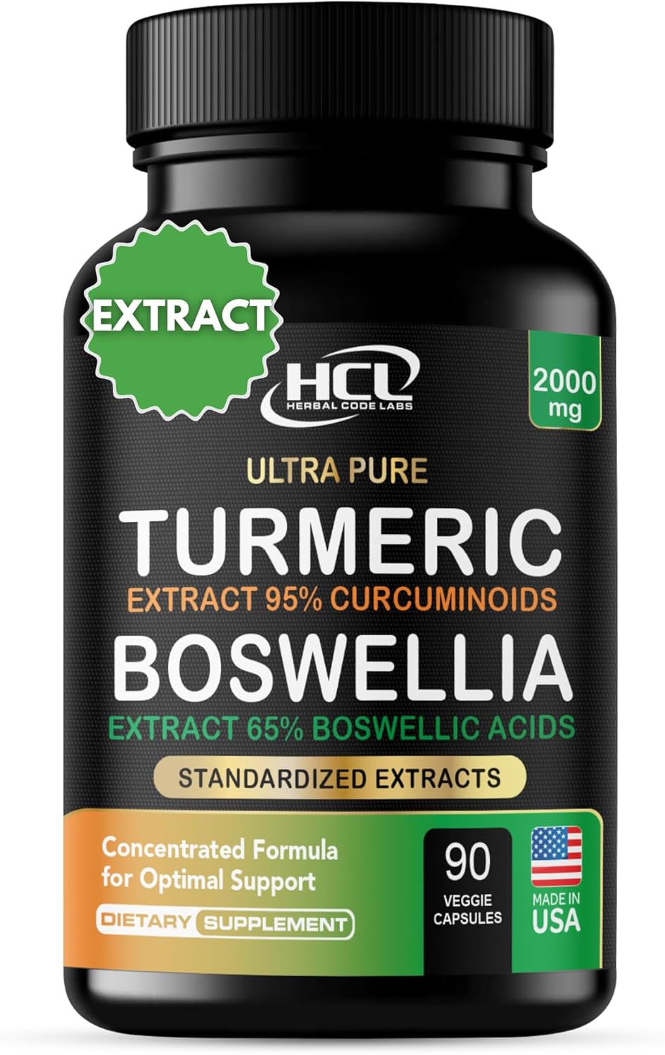 Turmeric Boswellia Extract Supplement 2000 mg – Extra Strength Boswellia Serrata with Turmeric Curcumin – 95% Curcuminoids and 65% Boswellic Acid – Standardized High Potency – Made in USA