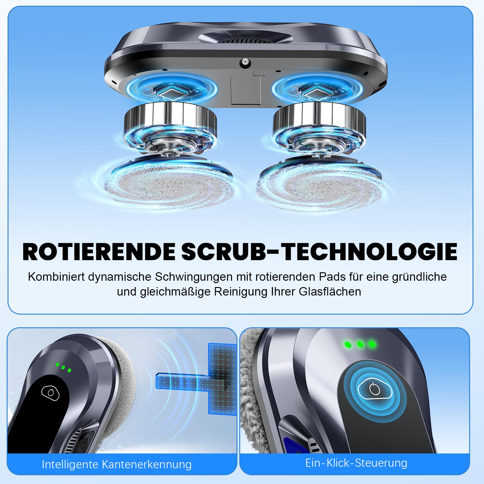 Keero Fensterputzroboter 2026 Neuheit, 6000Pa, Doppeldüsen-Sprühfunktion, <65dB, Sicherheitssystem, Intelligente Navigation, 10 Reinigungstücher, Für Fenster/Fliesen zu Hause (W22D)