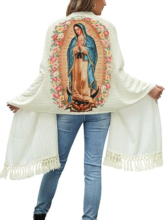 Vackutliv Our Lady of Guadalupe Shawl for Women Virgen de Guadalupe Rebozo, Mexican Catholic Religious Gift Scarf