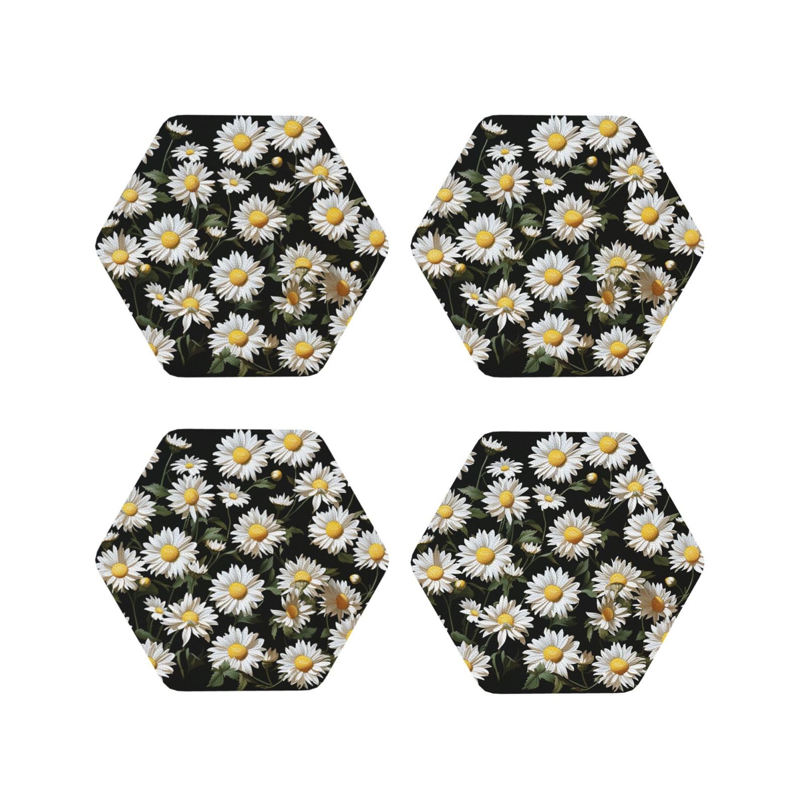 4pcs Drink Coasters for Tabletop Protection, 4" Leather Coasters for Drinks, Daisy Cup Coasters for Coffee Table Decor, Non-Slip Drinking Cup Mat for Hot Or Cold Drink