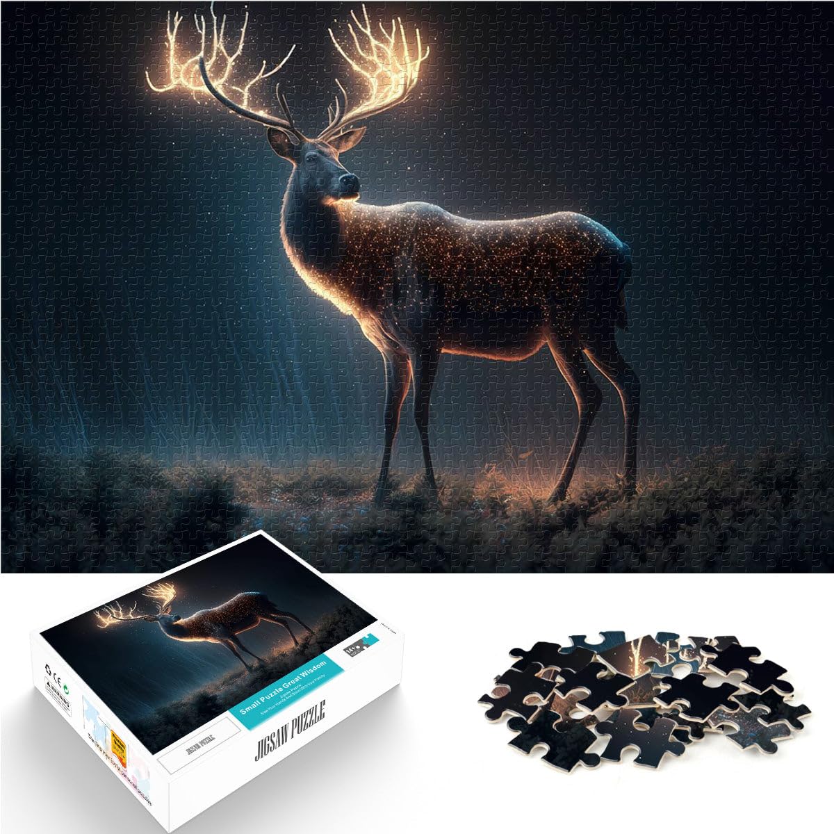 1000 Piece Adult Puzzles Glowing reindeer Educational Games DIY Toys 26x38cm Artists Collection, Fine Art for and Age 14 — image 1