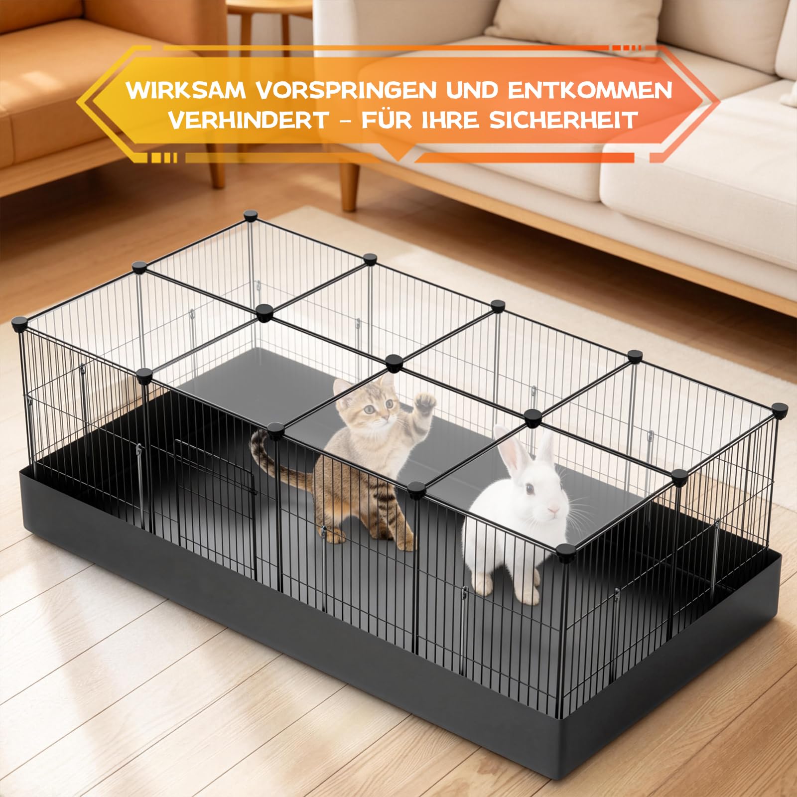 Kleintiergehege, Meerschweinchen Gehege Hasenkäfig Innen mit Oberer Abdeckung & Wasserdichtem Bodenfutter Gehege für Kleintiere 122CM x 60CM x 40CM Kaninchengehege DIY Metall Hamster Igel Welpe