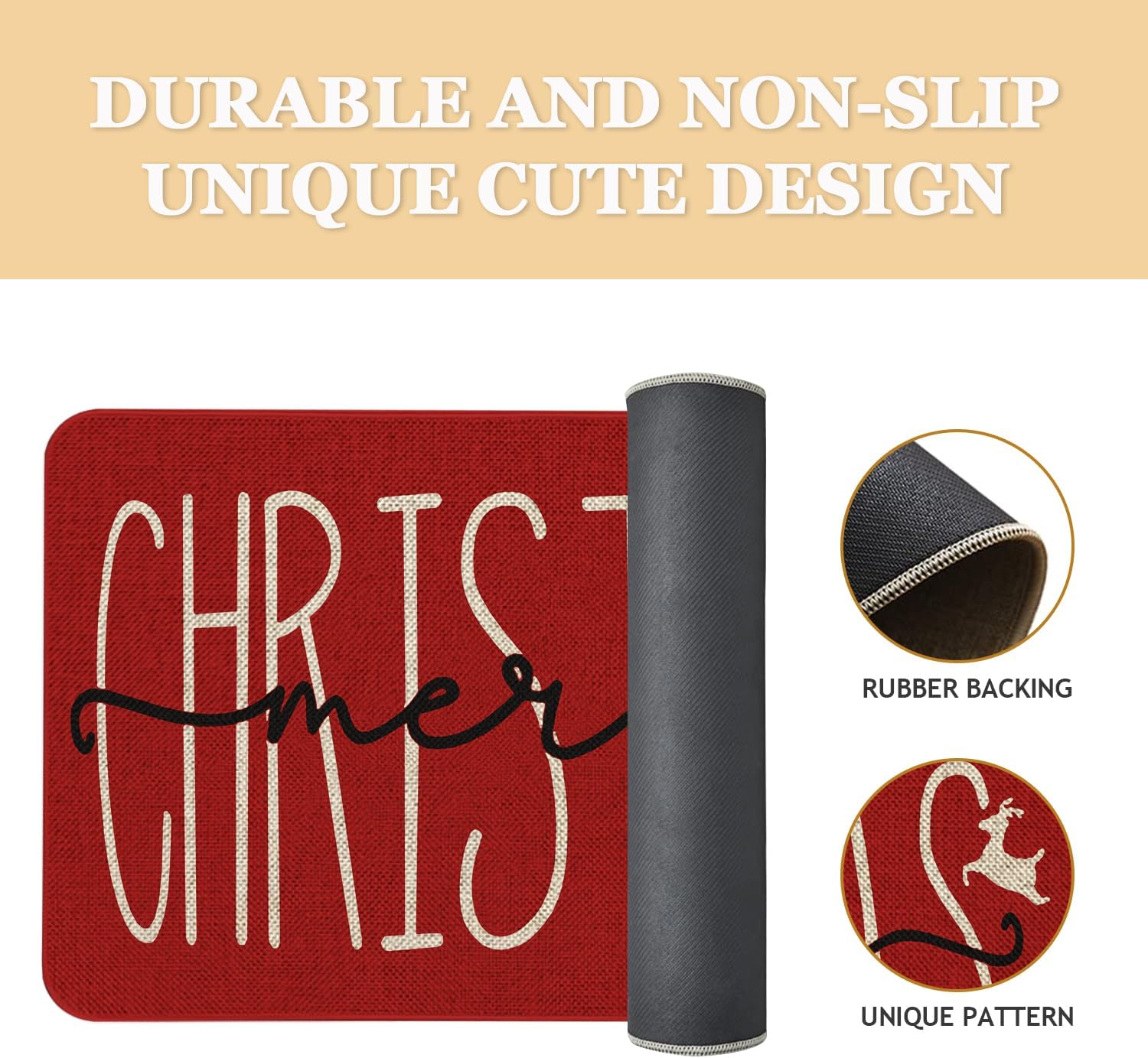 Roszwtit Red Christmas Door Mat 30 X 17 Inch Merry Christmas Elk Doormat Indoor Outdoor Entrance Floor Rug Non Slip Winter Christmas Decor Rubber Welcome Mats