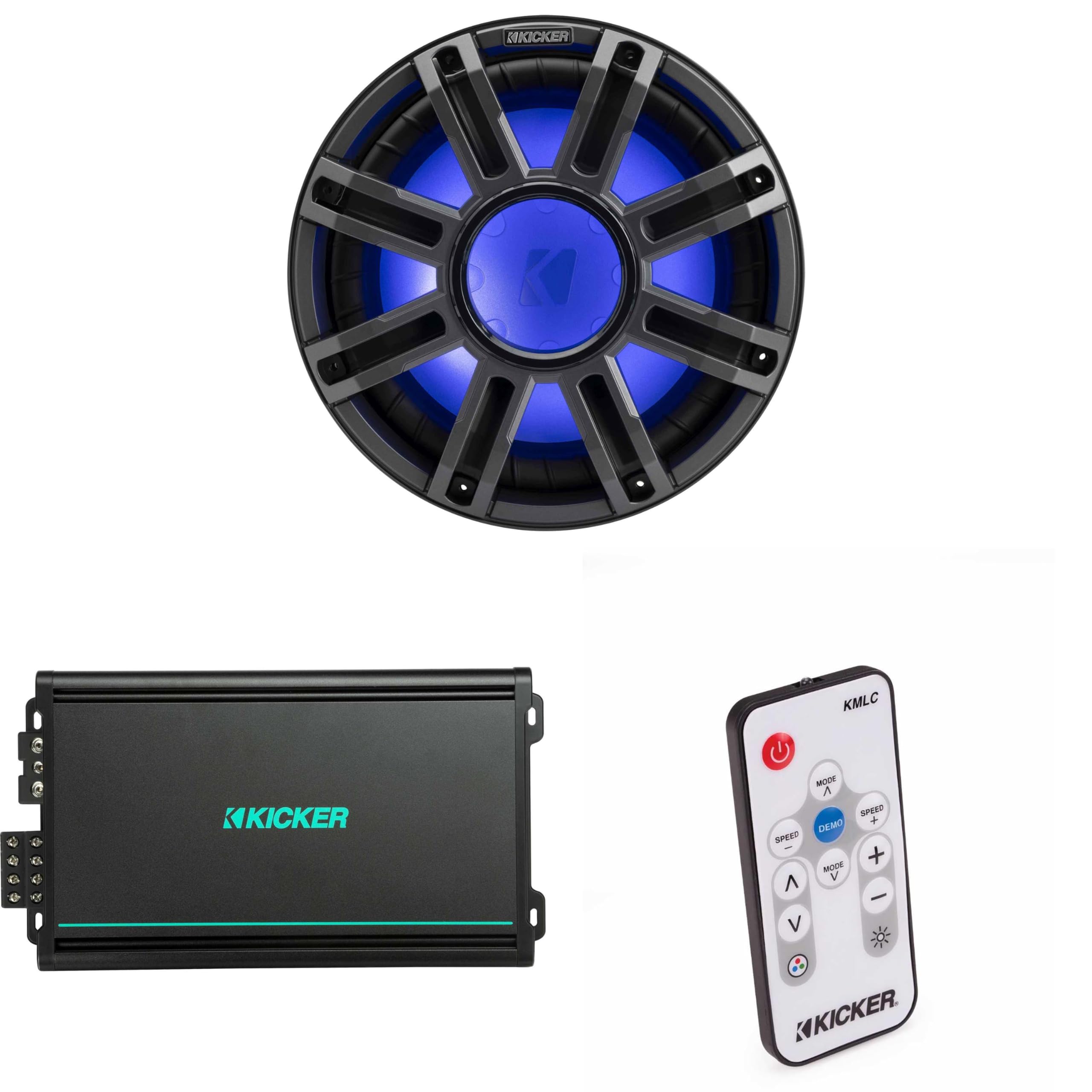 Kicker 51MWE124 - MWE 12-Inch Premium Marine Subwoofer (Enclosure) 4-ohm & 48KMA6004 Marine Amp Bundle (Includes LED Remote)