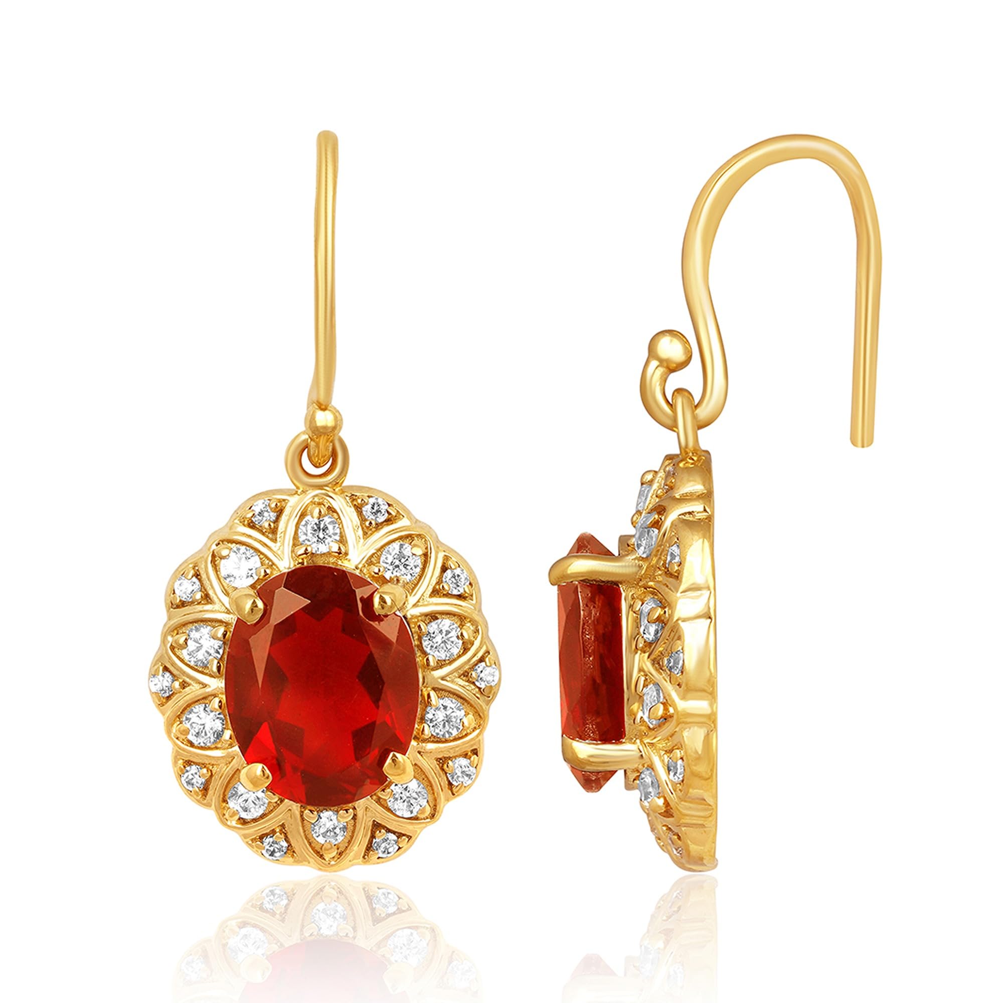 Zalkari 5 Cttw Red Ruby Drop & Dangle Earrings For Womens In 14k Yellow Gold Over Sterling Silver|925 Silver Ruby Halo Earrings | 6 Months Warranty* | Valentine Gift For Her (B0C8G3ZXGL) Amazon Price History, Amazon Price Tracker