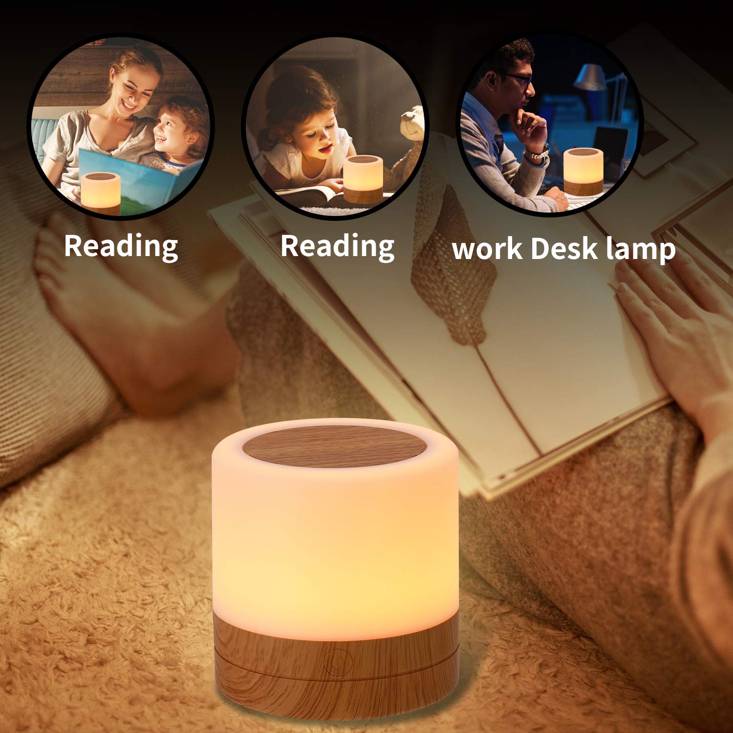 Luz nocturna para niños, lámpara de escritorio pequeña recargable por USB, 13 colores RGB y 4 brillo y 1 control remoto, lámpara de mesa inalámbrica táctil para mesita de noche, lámpara de noche 4