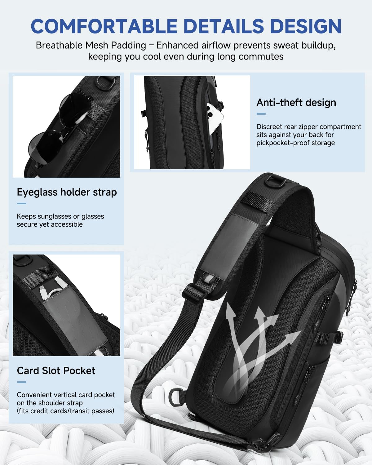 Somago Sling Backpack with USB Charging Port Water-Resistant Tactical Backpack Crossbody Chest Bag with Anti-theft Pocket