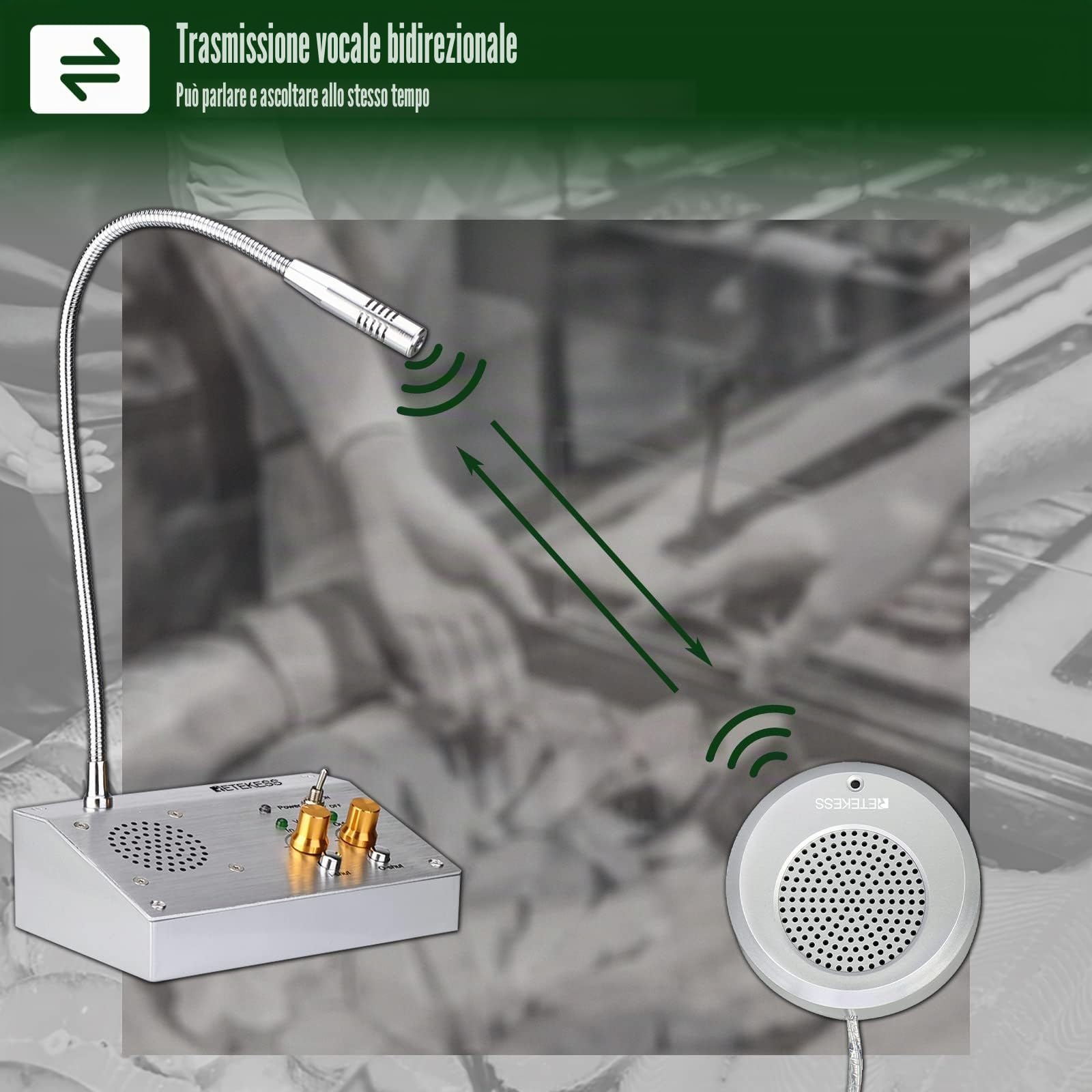 Retekess TW103 Sistema di Altoparlanti Finestre Sistema di Interfono Bancario 2W Microfono per Finestre a Doppie Vie per Banca, Punti di Controllo dell'immigrazione, Ufficiale, Negozio
