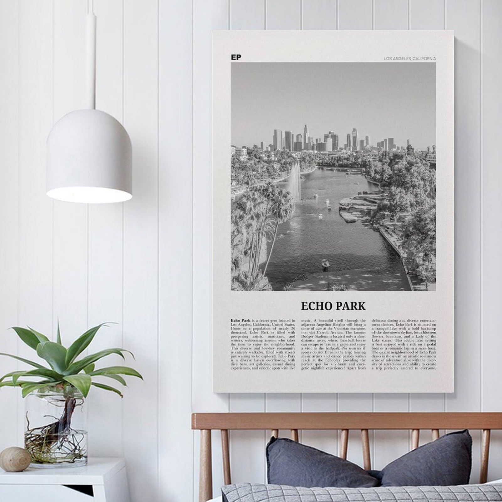 LZTEN Echo Park Print Schwarz-Weiß-Ansicht, Echo Park Wandkunst, Echo Park Poster, Echo Park Foto, Echo Park Wanddekoration, Los Angeles, Kalifornien Leinwand Wand