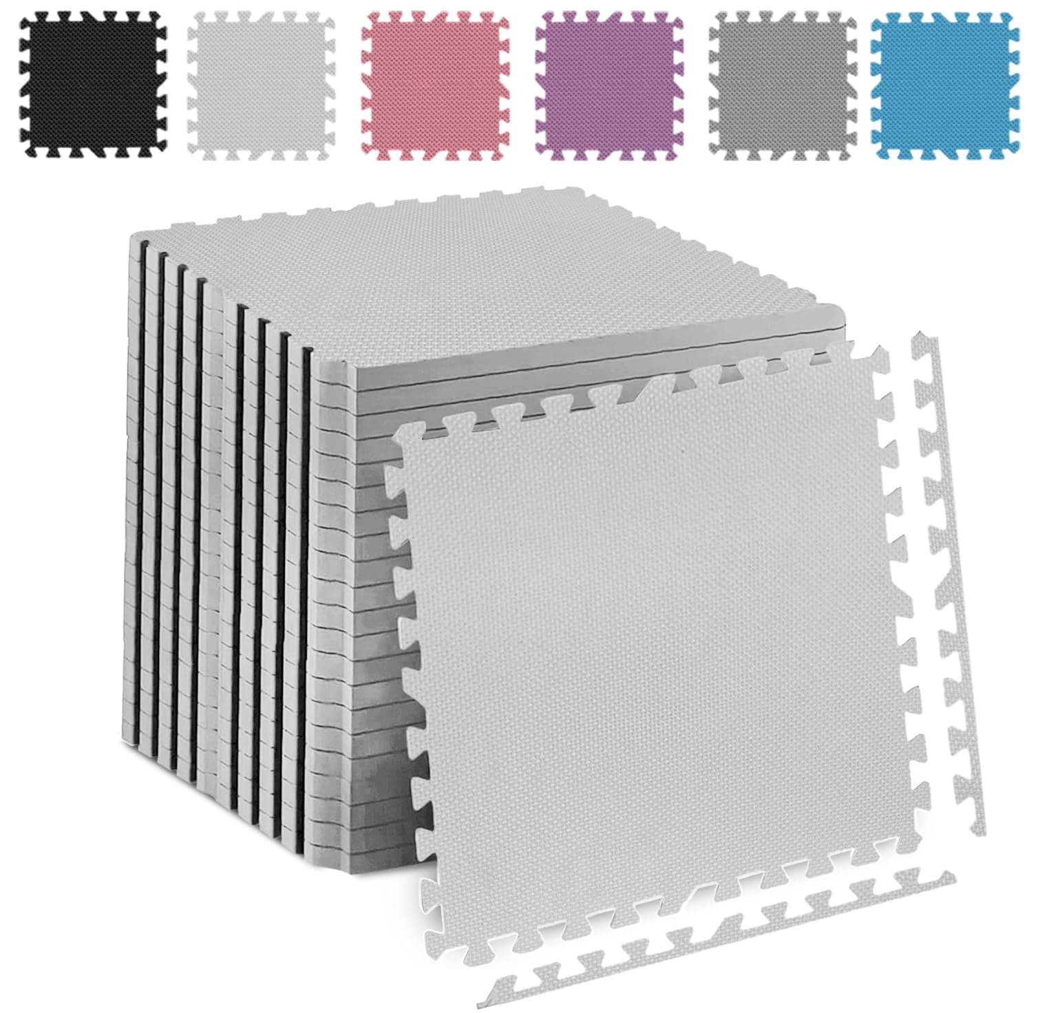 Fk Sports Thick Foam Mat Cross 600x600x12mm (White, 24pcs | 96 sq.ft) Soft Cushion Non-Skid Gym Flooring mats EVA Rubber Foam, Interlocking Puzzle Floor Tiles Kids Toddlers for Home Yoga Workout
