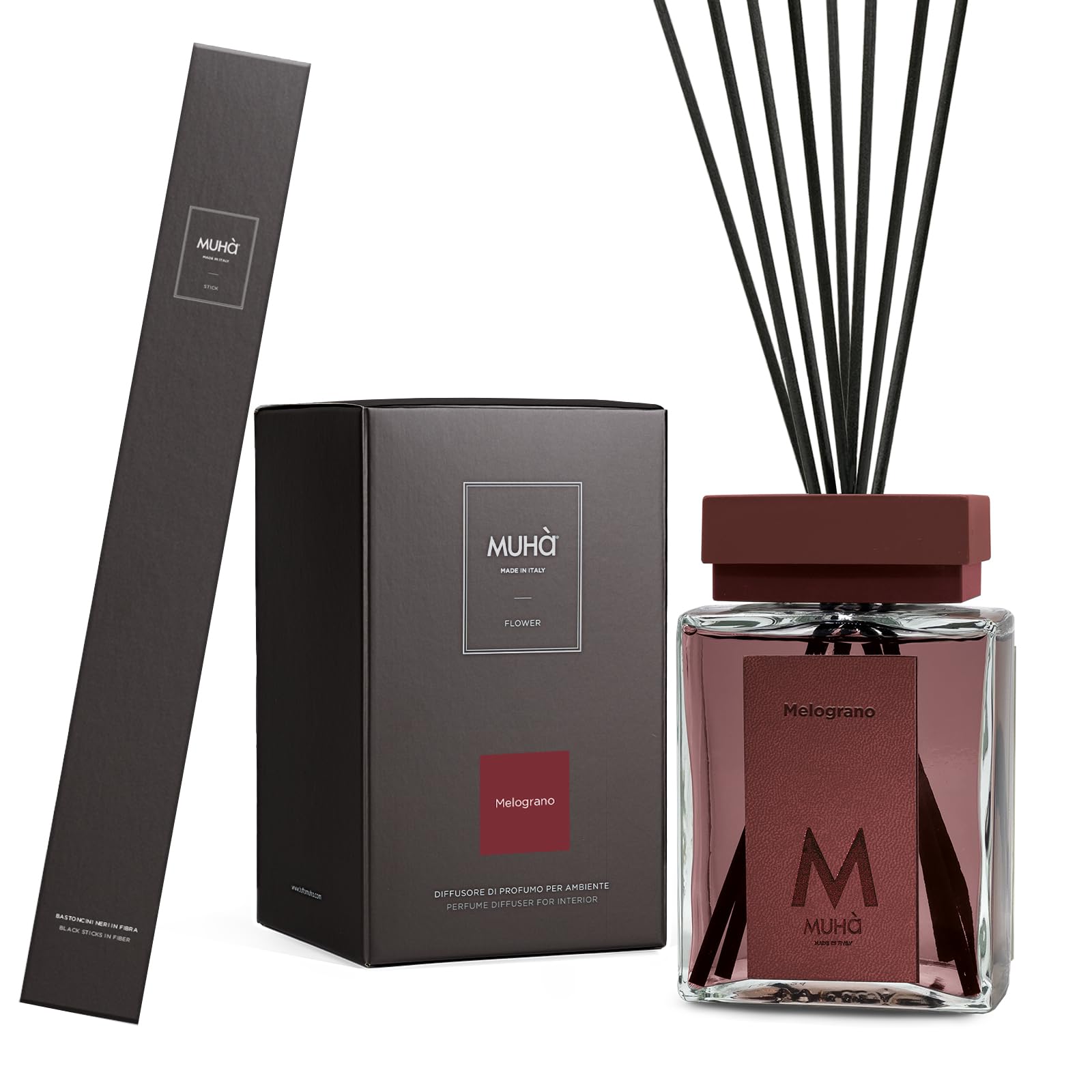 MUHA' | Raumduft Perfume Diffuser, Granatapfelduft, Raumduft mit Stäbchen, Format 500 ml