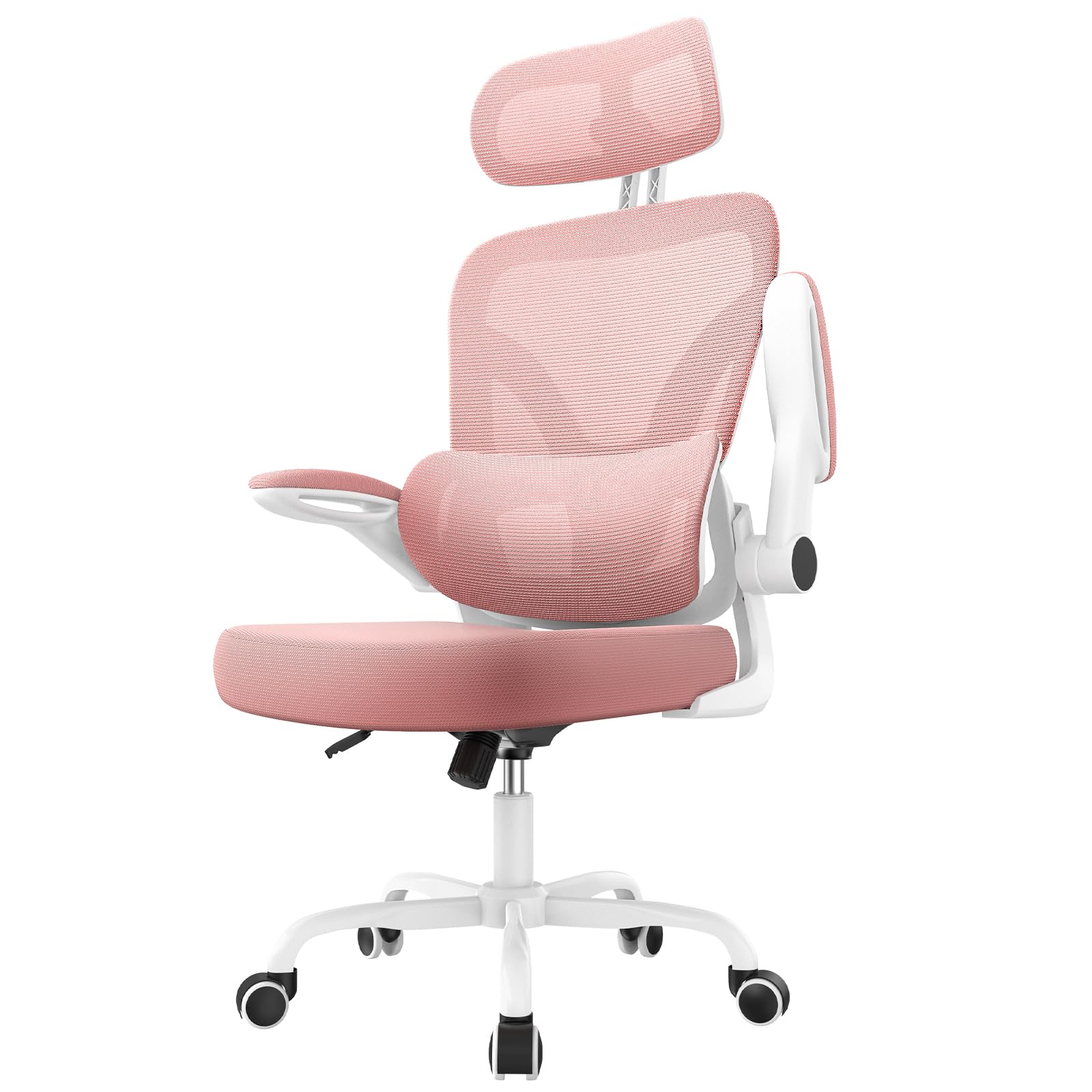 naspaluro Bürostuhl, Ergonomischer Schreibtischstuhl, 110kg, Rosa | Netzbespannung, 3D-Verstellbare Kopfstütze, Lendenwirbelstütze, 90°-Armlehne, Wippfunktion, für Home Office, Büro & Studenten