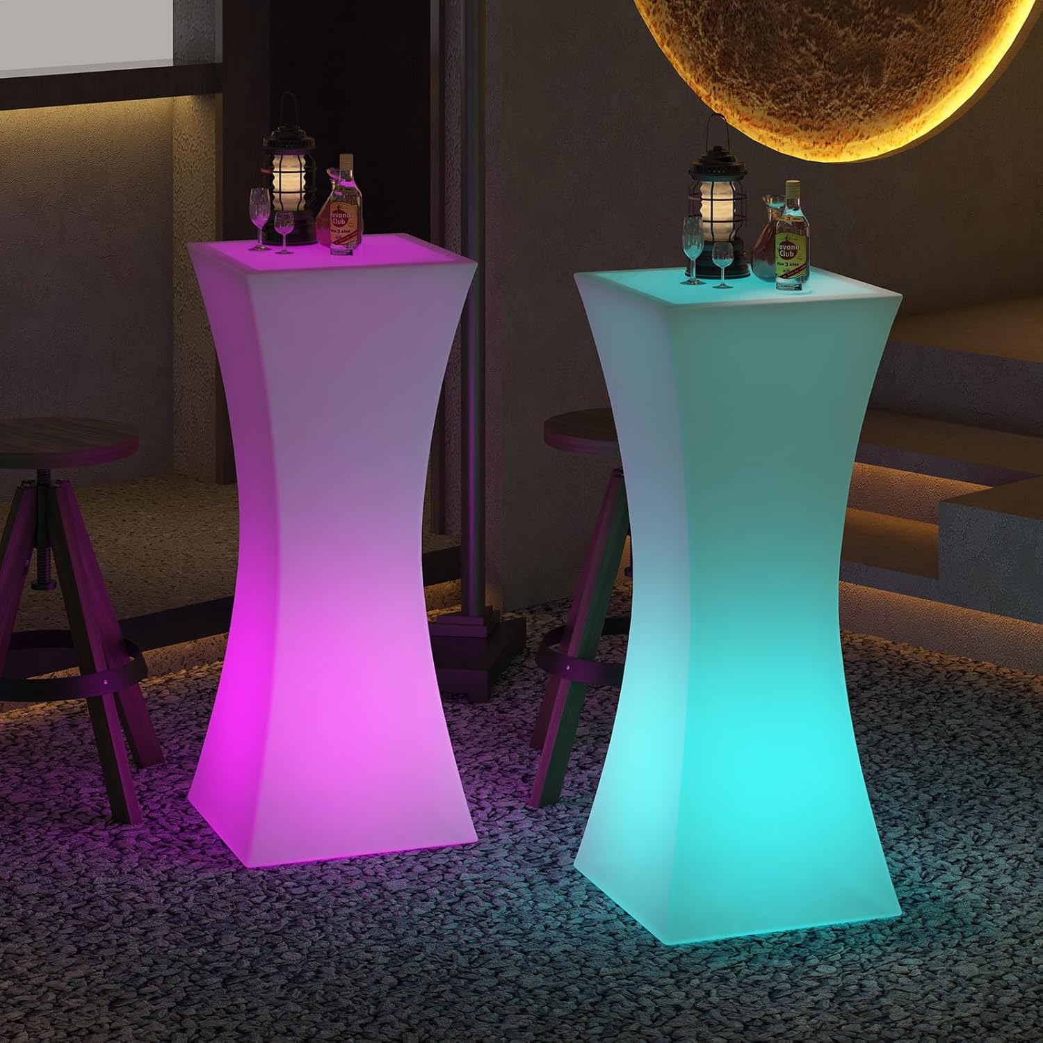 BALUS LED Bar Table 42" H, Light Up Cocktail Tables 16 RGB Colors Changing Lights with Remote Control, IP65 Waterproof Rechargeable Luminous Furniture Night Lighting for Party, 1 Piece - Rectangular