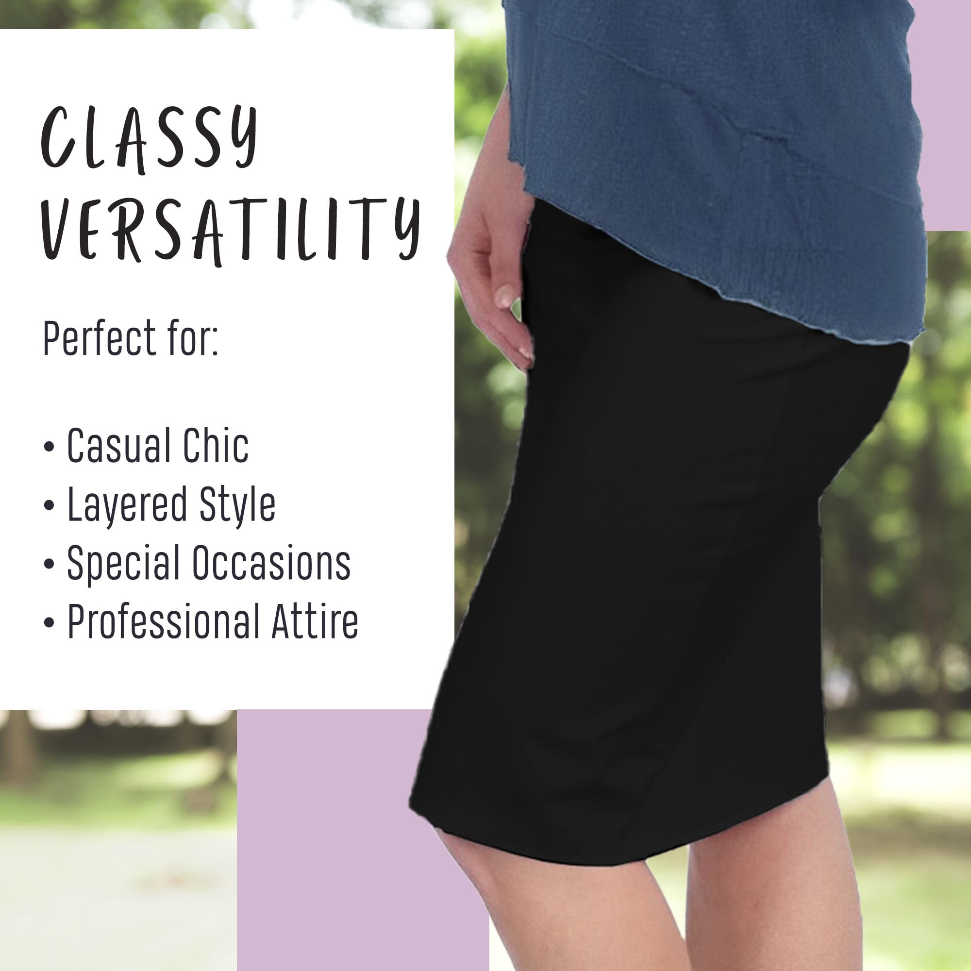 Kosher Casual Bescheidener knielanger Bleistiftrock für Frauen aus leichtem Baumwoll-Spandex