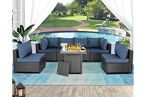 7-Piece Patio Sets with Fire Pit Table, Rattan Outdoor Sectional Sofa with...