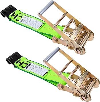 4 inch Ratchet w/Flat Hook,2Pack,Ratchet Tie Down Strap Fixed End for Flatbed Trailers & Trucks,Cargo Straps Heavy Duty for Securing Heavy Equipment & Vehicles,Replacement Short-End Straps