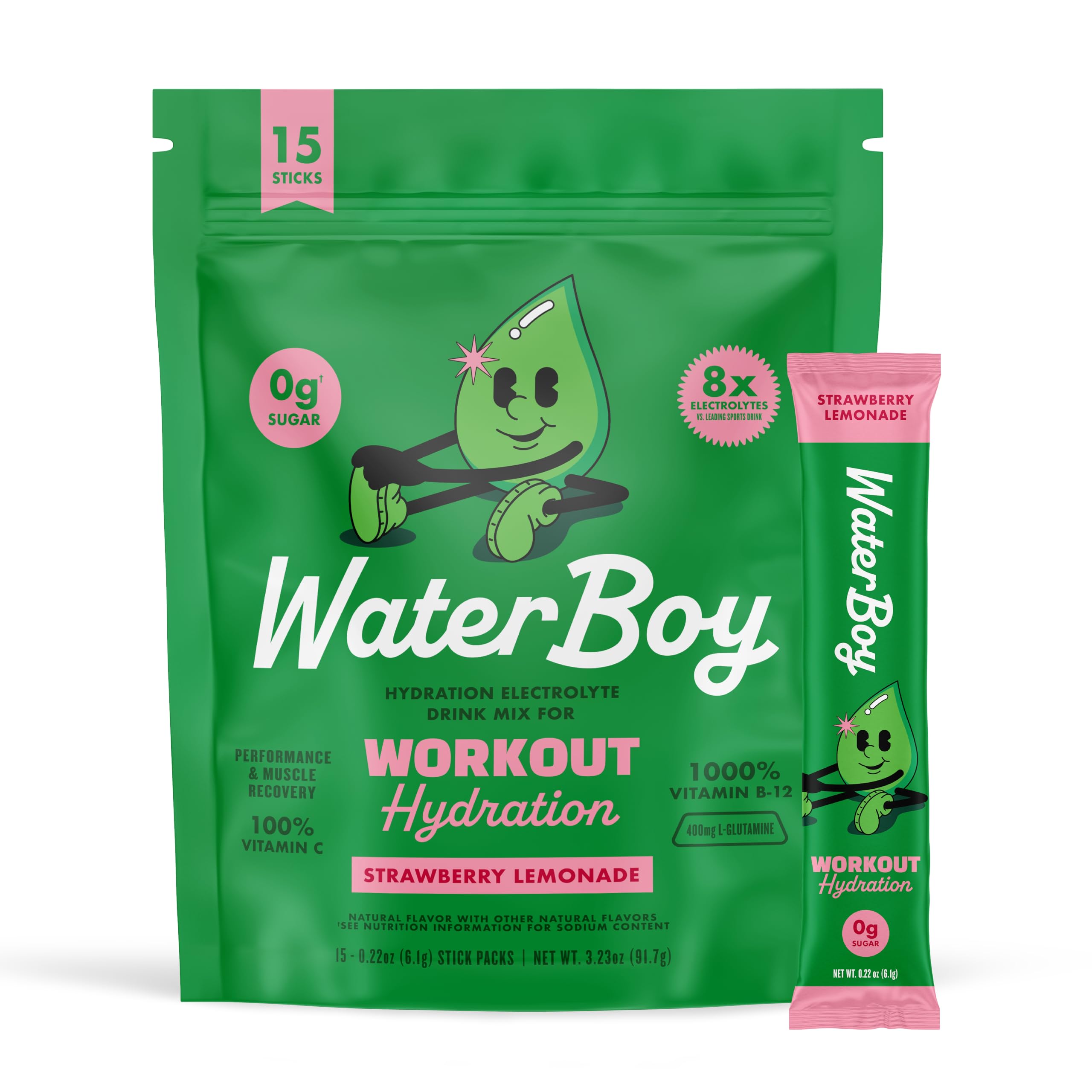 Waterboy - "Workout Hydration | 2,960mg Sugar Free Electrolyte Powder Packets | LGlutamine + Vitamins | Not Your