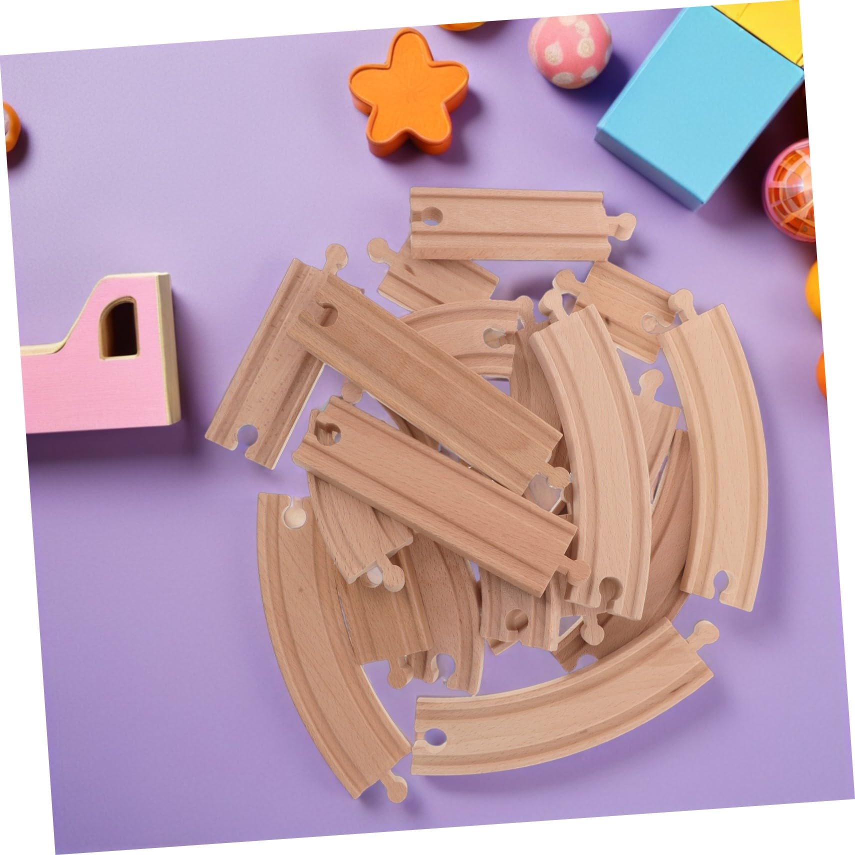 Mipcase Accessori Binari Treno in Legno Set Espansione per Piste Curve e Dritte per Costruzione Creativa e Gioco Ragazzo Ragazza