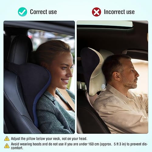 Miniatura 4 de Almohada para el cuello del automóvil para asiento de conducción, almohada de espuma viscoelástica suave para reposacabezas con correa ajustable y