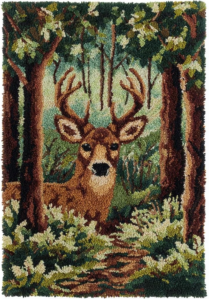 DIY Latch Hook Rug Kit Deer in Forest 52x38cm-2