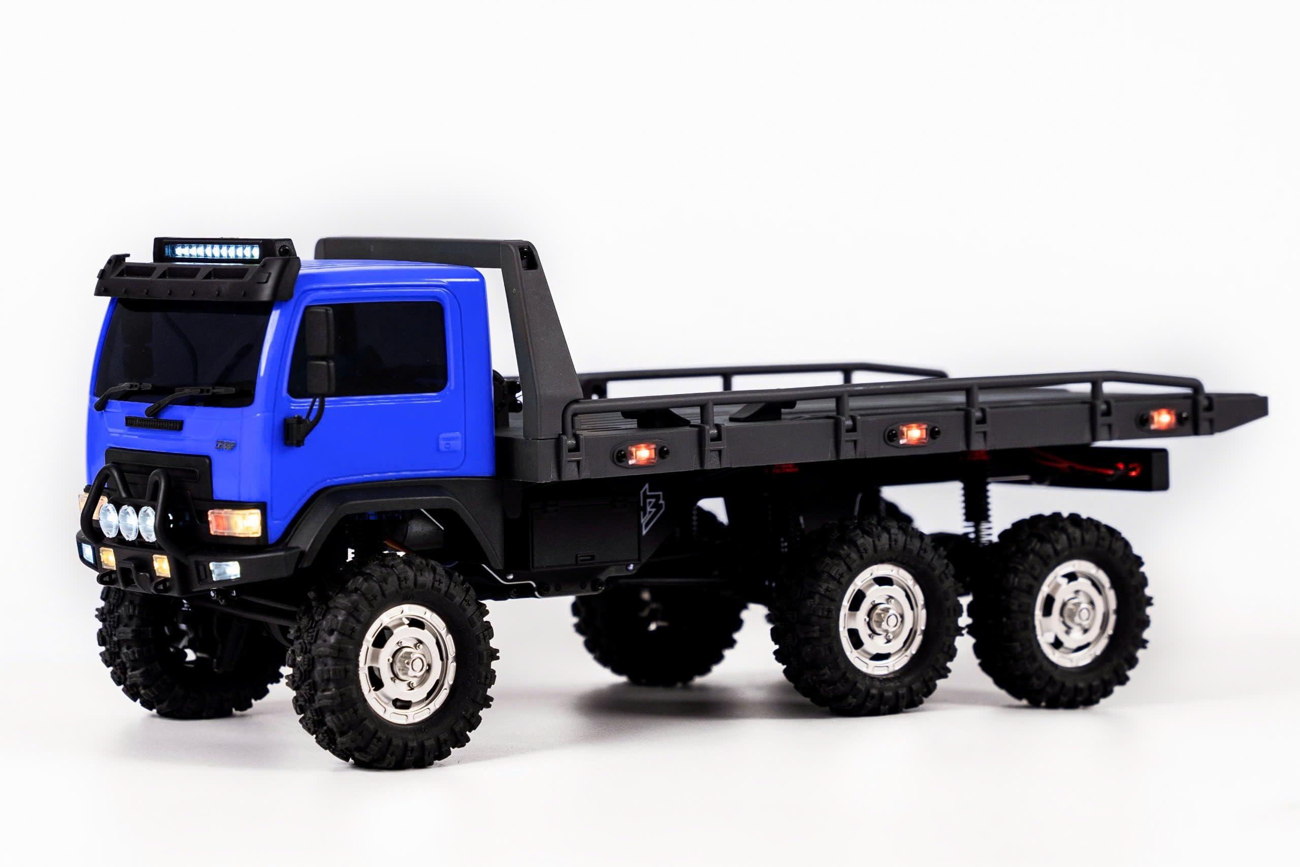 HobbyPlus ARKTOS 6x6 RC Crawler Truck, 1:18 Scale RC Rock Crawler with Blue Body & Black Bear Bed, 6WD RC Trucks for Adults, Realistic Lights, Functional Flatbed, Smooth Suspension (1810431)