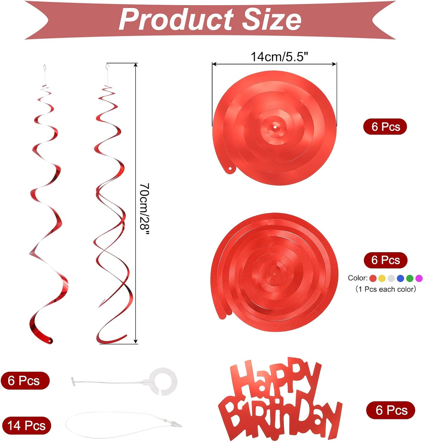 sourcing map 12pcs Red Happy Birthday Hanging Swirls Decorations, 28" Plastic Spiral Party Streamers Ceiling Decoration for Birthday Party