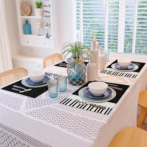 Miniatura 8 de Juego de 4 manteles individuales con teclas de piano musical, lavables, impermeables, para decoración del hogar, fiesta, comedor, 18 x 12 pulgadas