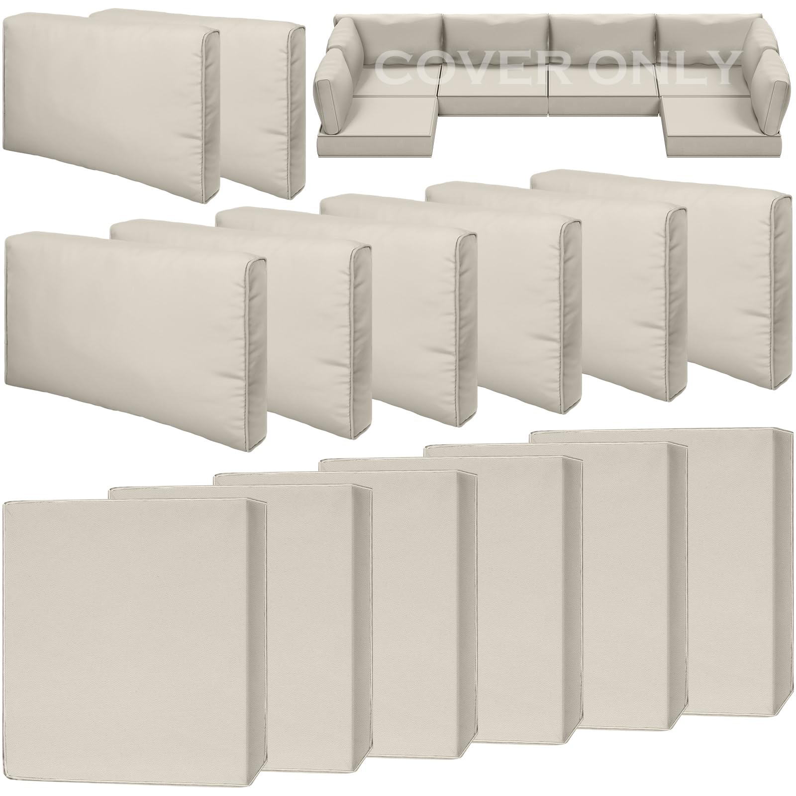 Photo 1 of Cethytirko 14 Piece Outdoor Patio Waterproof Cushion Covers, Fits 6-Seat Wicker Rattan Sectional Couch Chair Furniture Cover Replacement Set - Fade-Resistant Patio Cushion Covers with Zipper