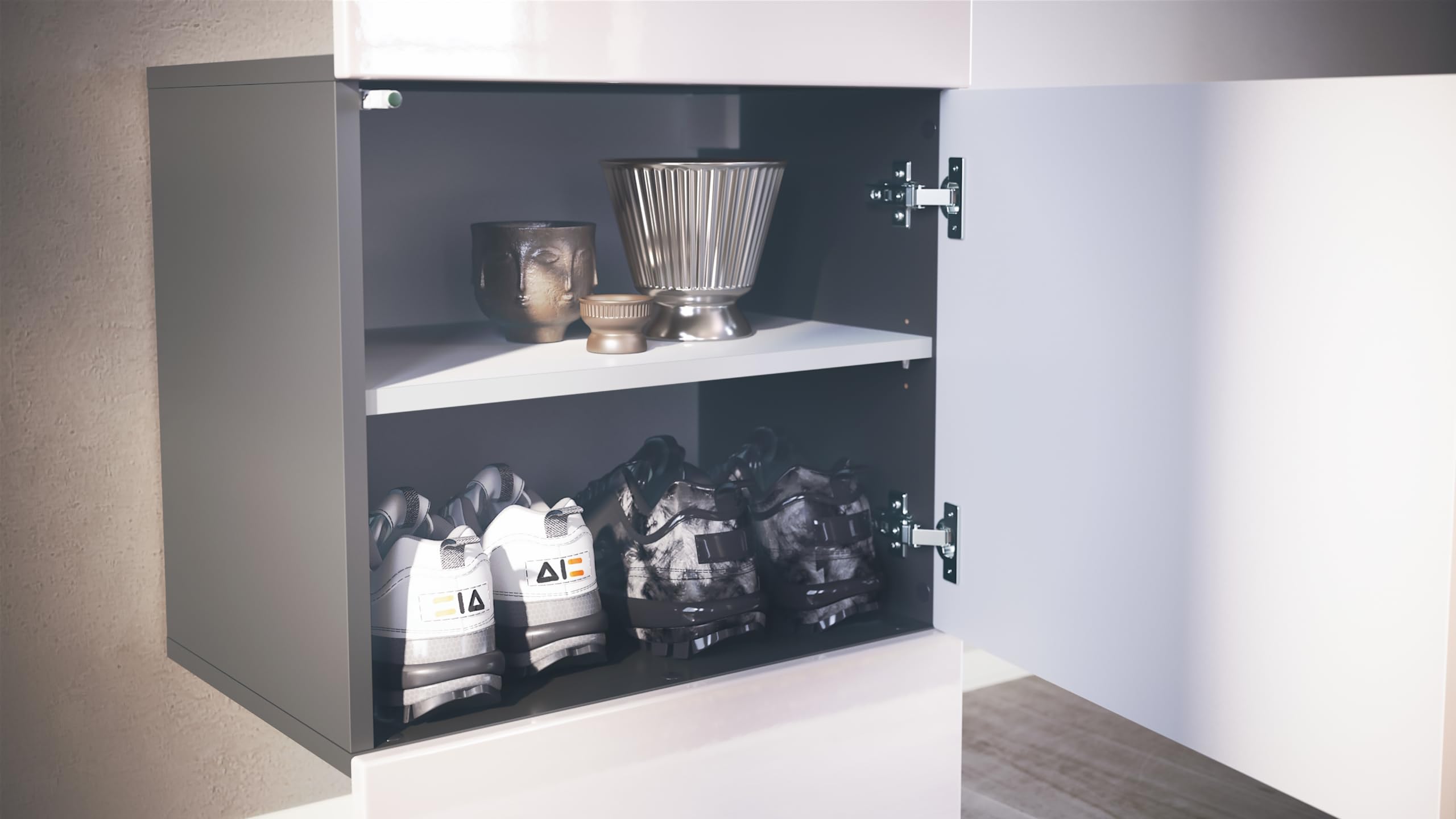 Vladon Garderobe Carlton Set 5 Wandgarderobe aus Flur-Paneel mit Kleiderstange & Wandschrank Anthrazit matt Weiß Hochglanz 52 x 193 x 35 cm