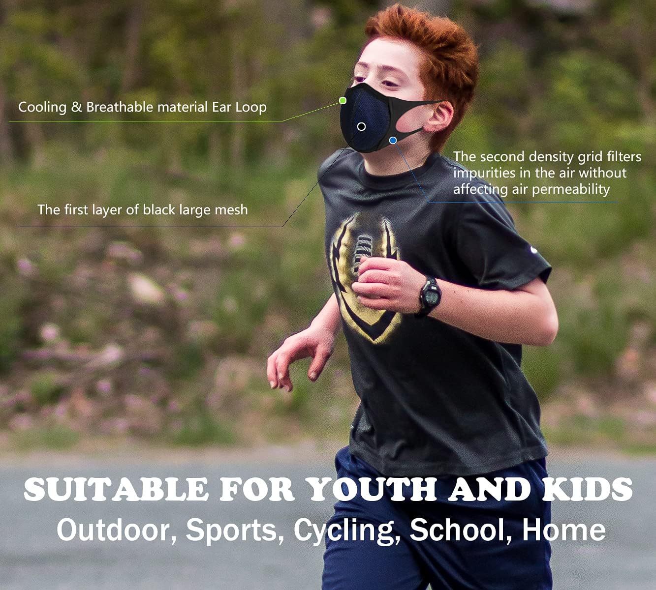 M MULGARIA Face Mask for Kids Boys Girls Youth Mesh Sports Masks Breathble Reusable Washable Exercise for Outdoor Home School Green 3 Pack : Sports & Outdoors