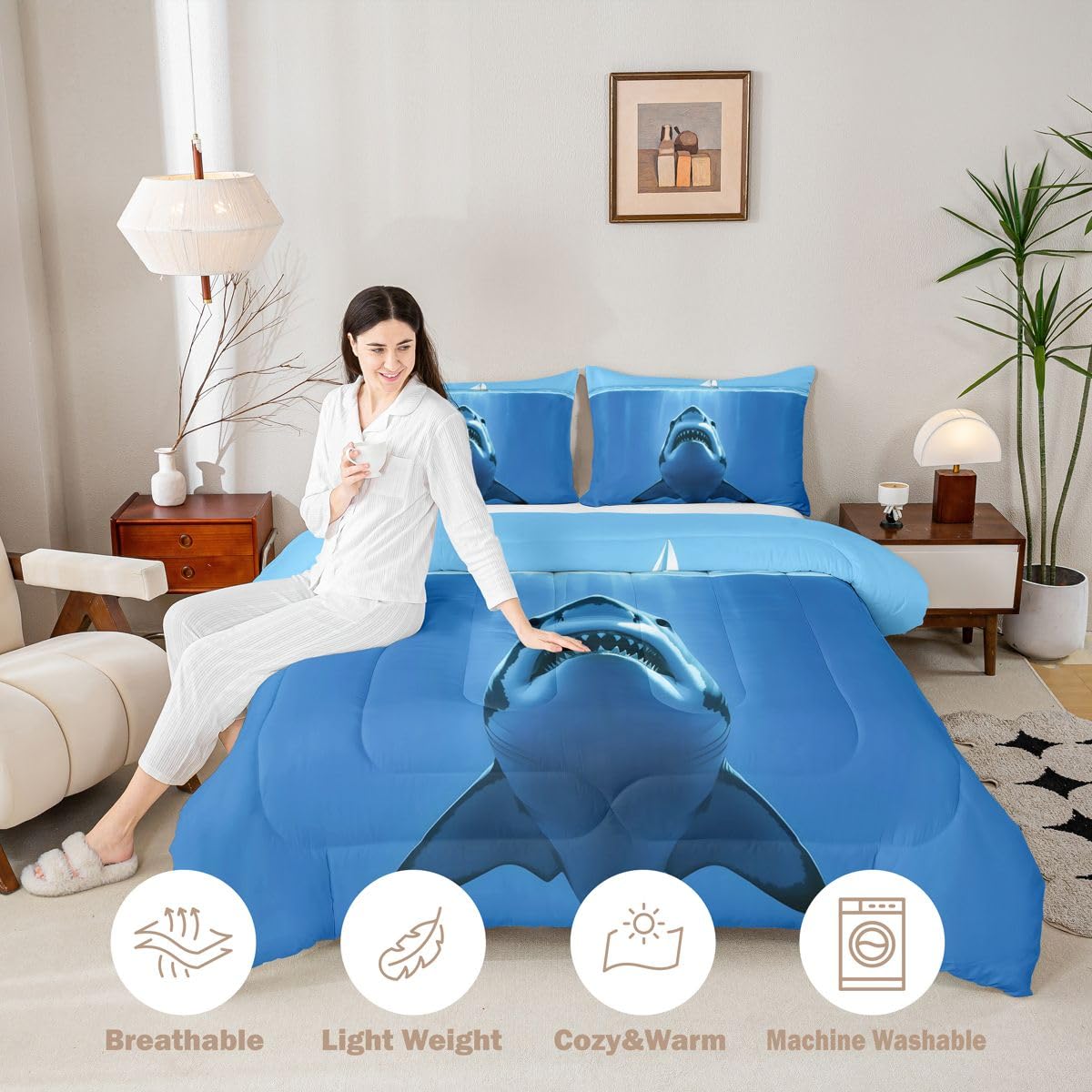 Homewish Cool Great White Shark - Set copripiumino singolo in poliestere