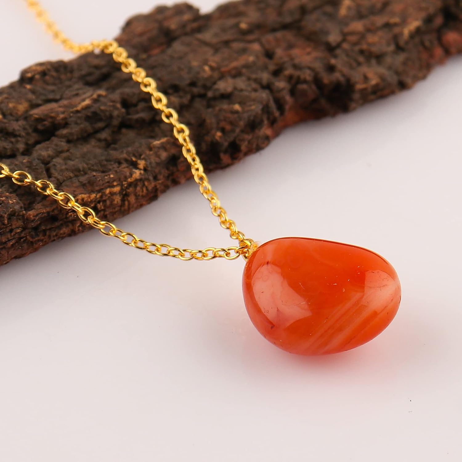 TGH Handmade Carnelian Tumble Crystal Pendant Necklace – Genuine Carnelian – Vitality & Creativity – Gold Plated Brass – Boho Elegant – Dainty Pendant on 18 Inch Chain - Image 3