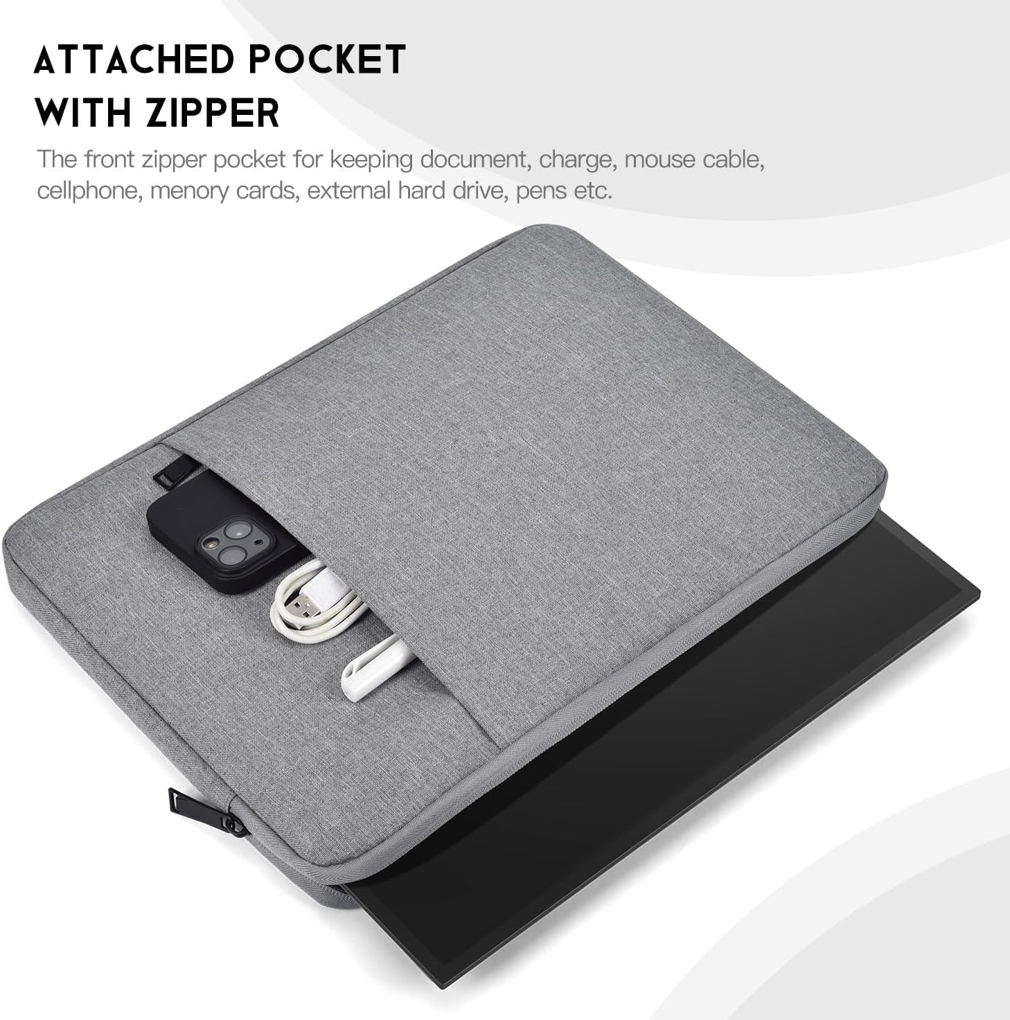 Portable Monitor Sleeve 18.5 inch, Padded Shockproof Carrying Case Compatible with Most 18.5-in Portable Display Monitors, Water-Resistant Monitor Bag Cover with Accessory Pocket Bag -Gray - Image 3