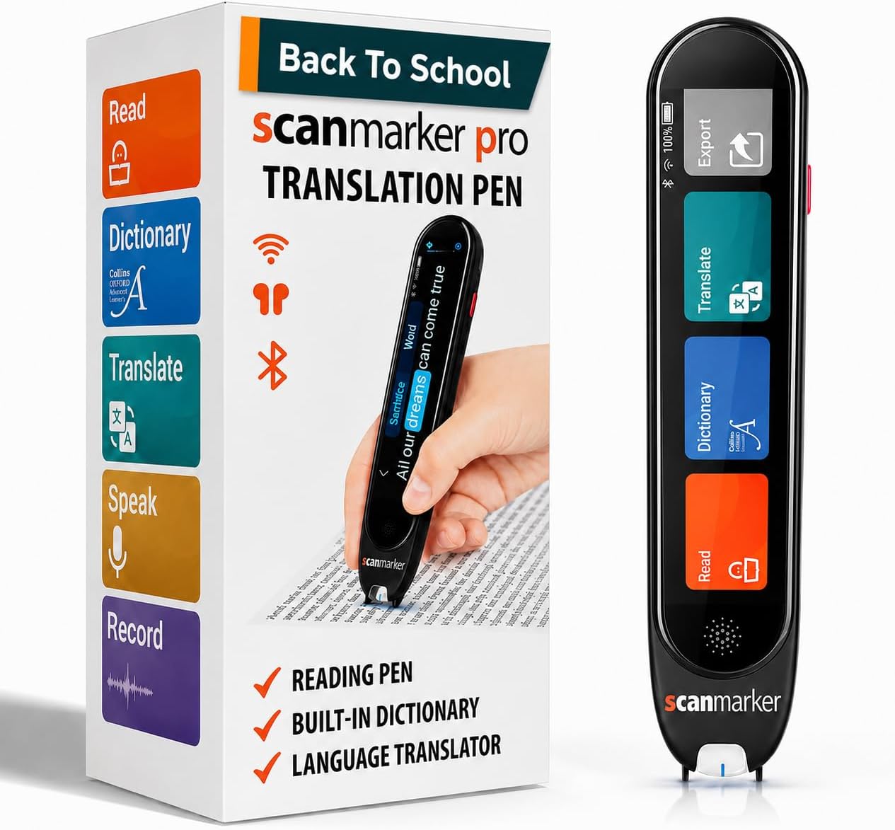 Scanmarker Pro | Translation Pen & Reading Pen for Kids & Adults | Assistive Tool & Language Translator Device for Dyslexia, Reading Support & Language Learners | Translator Pen for 100 Languages