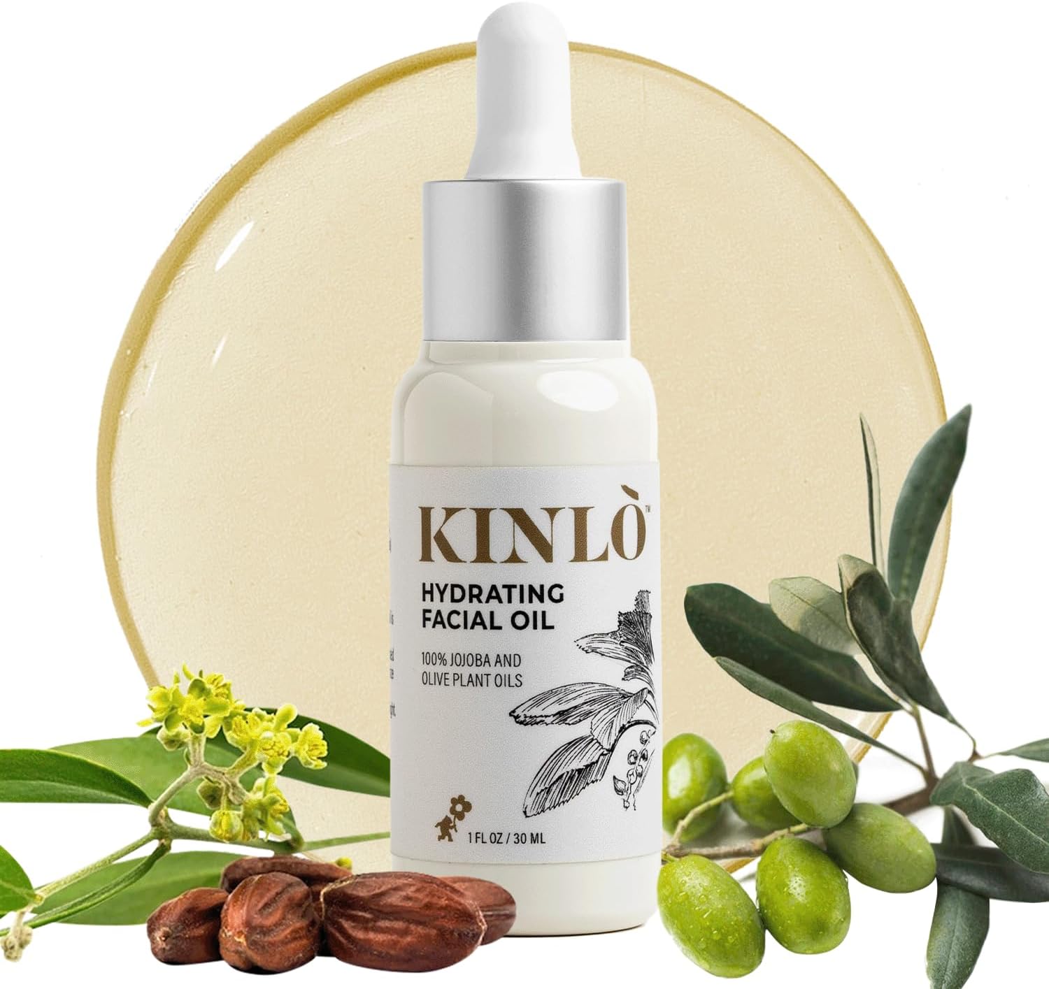 KinloHydrating Face Oil | Jojoba & Olive Oil with Vitamin E | Deep Hydration & Nourishing Facial Moisturizer | 1 fl oz | Gua Sha Facial Massage Oil