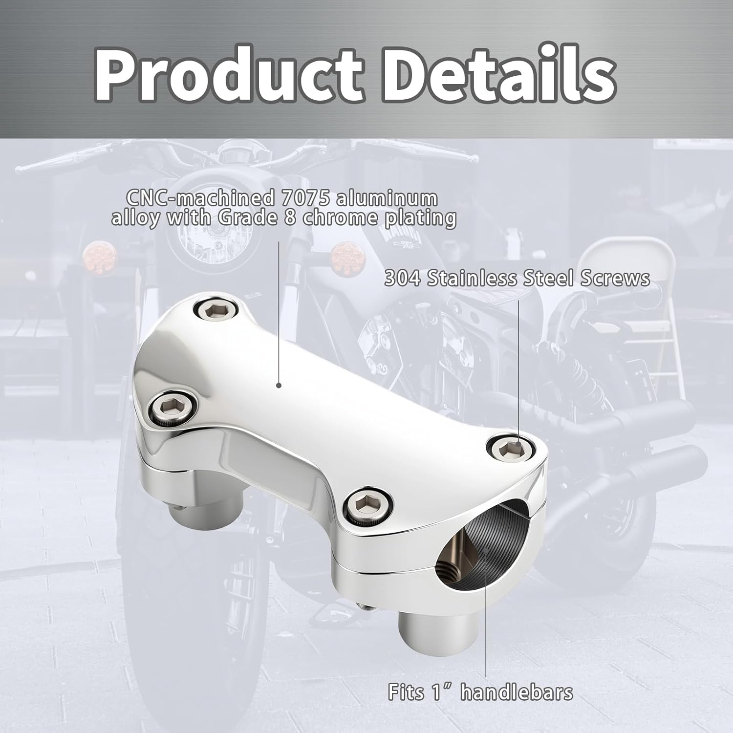 Chrome 1" inch Handlebar Riser/Top Clamp Kit for Harley Touring Softail Dyna Sportster, (2"Tall ；for 1" Handlebar)