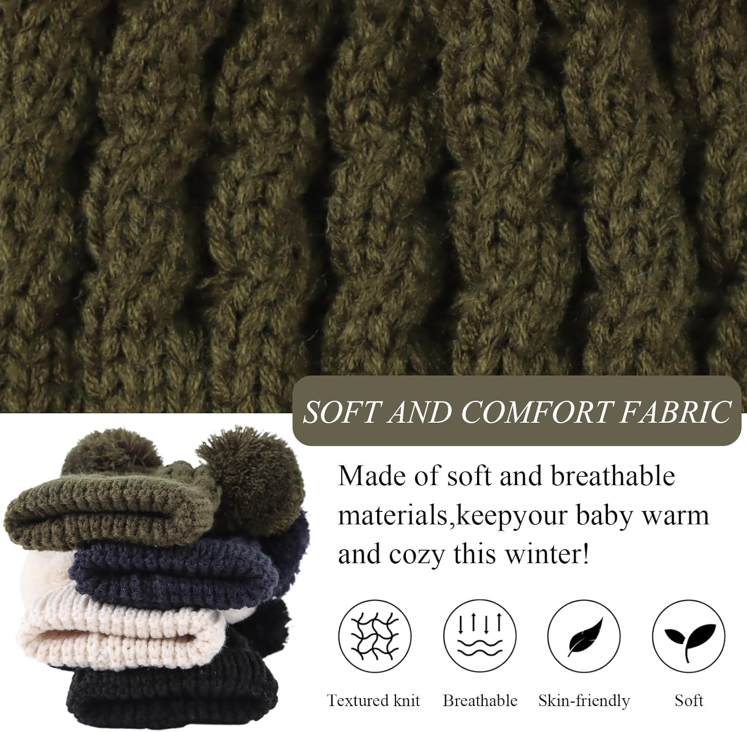 Yuoahcn Baby Girl Beanie Winter Baby Boy Hat with Pom pom Warm Infant Knitted Hats Toddler Kid Beanies - Image 3