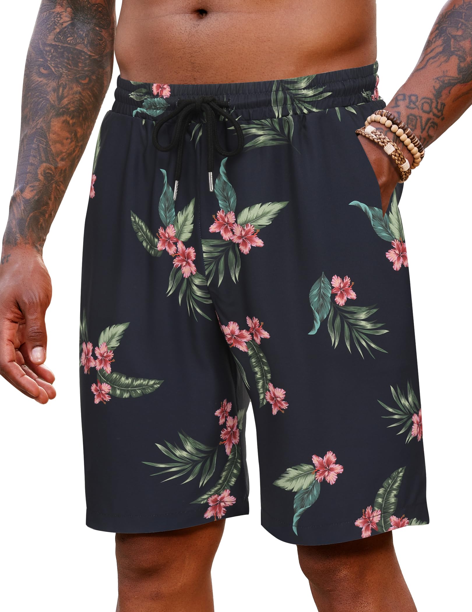COOFANDY Kurze Hosen Herren Strandshorts Hawaii Shorts Herrenshorts Regular Fit Sommer Freizeitshorts mit Gummizug und Taschen