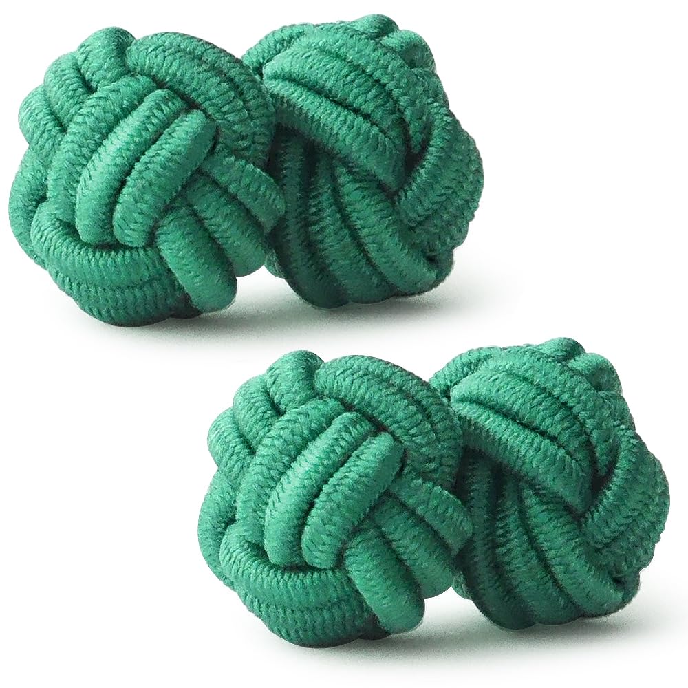 HONEY BEAR Gemelos de seda del nudo de la tela para hombre/mujer, redondos para el regalo de boda del negocio (Hojas Verde)